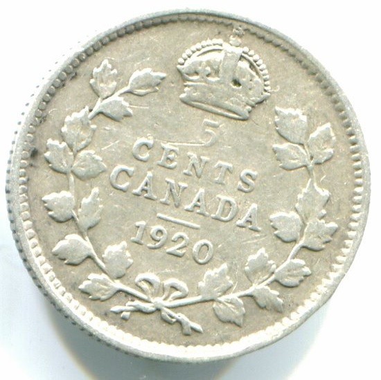 1920 Canada Silver Five Cent  / 5 Cent !!  Better Condition !