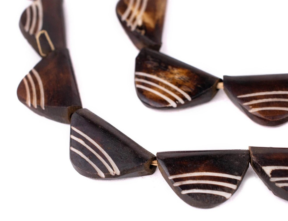 Brown Carved Triangular Batik Bone Beads 7mm Kenya African Triangle Large Hole