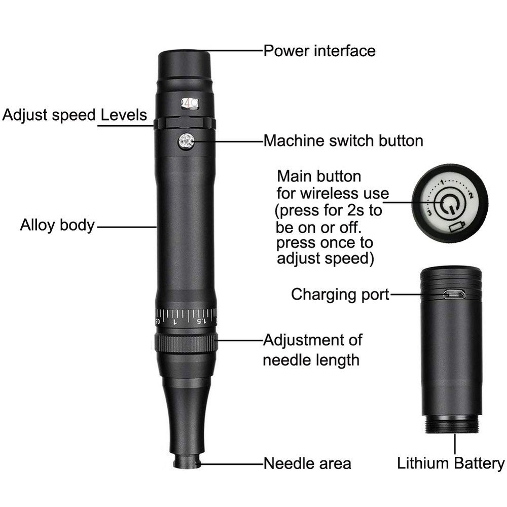 Permanent Makeup Rotary Tattoo Machine Eyebrow Pen with Small, Black