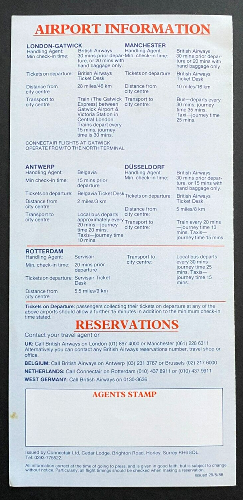 Connectair Timetable Effective May 29, 1988