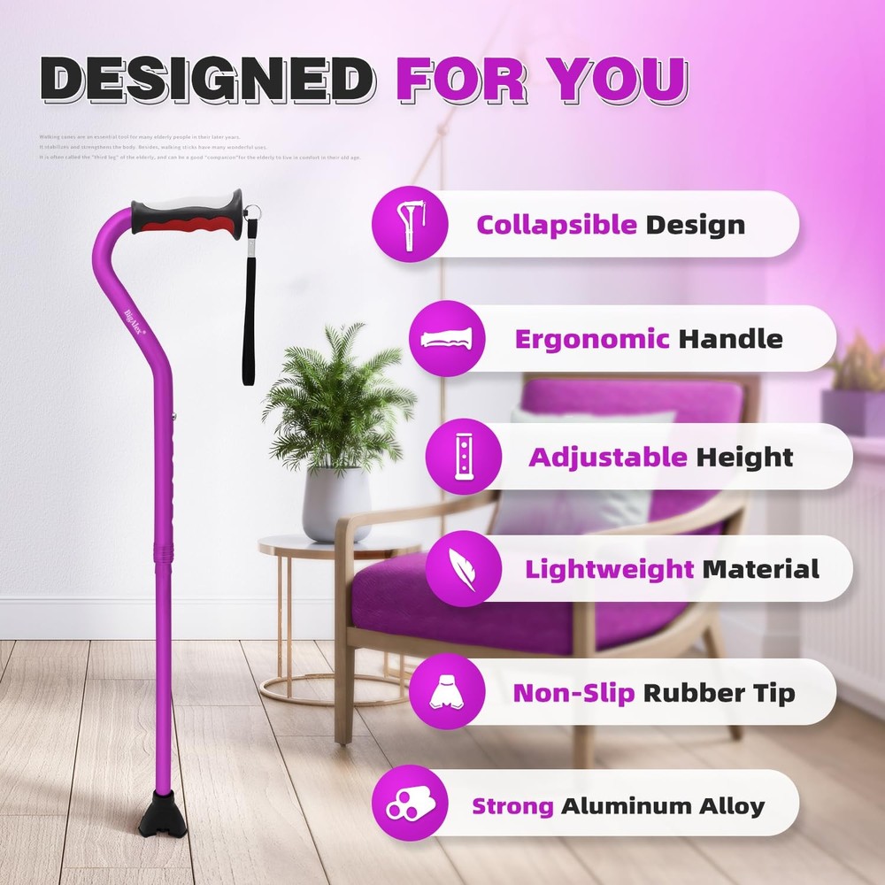 BigAlex Lightweight Walking Cane, Soft Offset Handle for Seniors, Adjustable ...