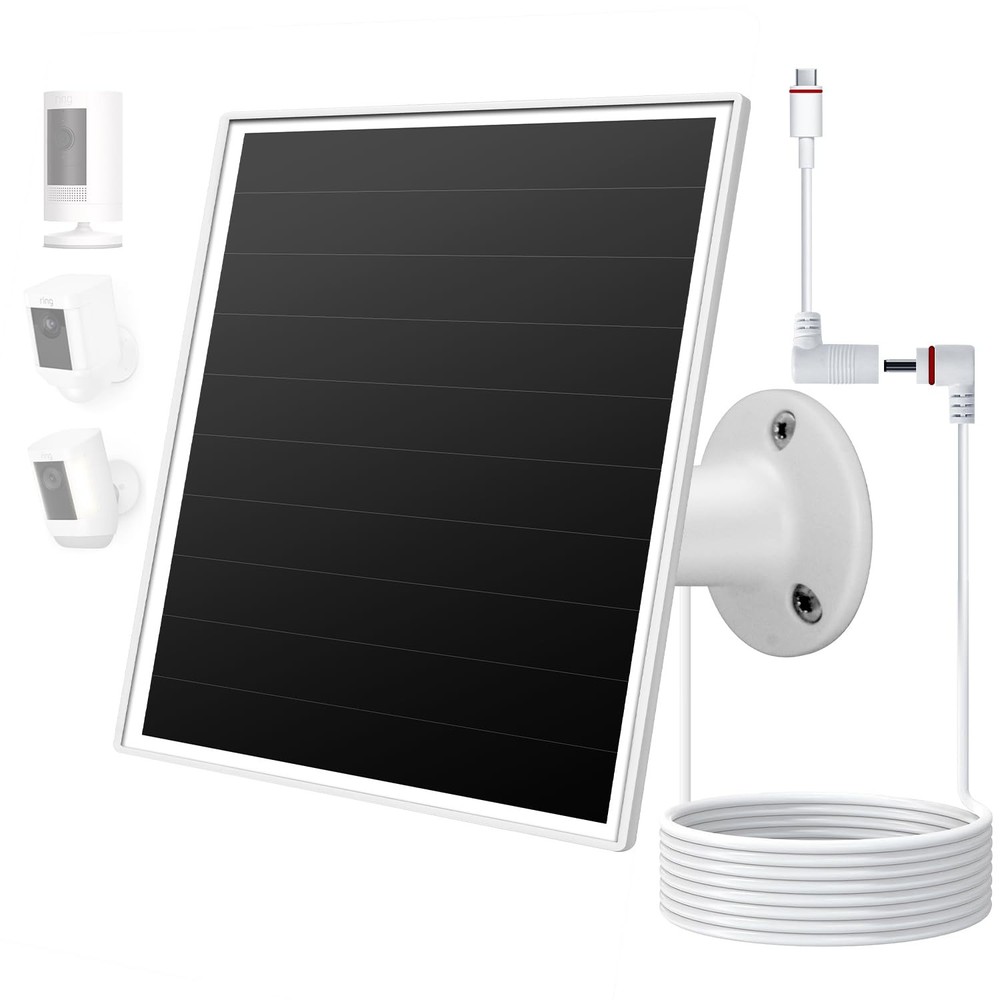 6W Solar Panel for Ring Camera, Charger White-1Pack, white-1Pack