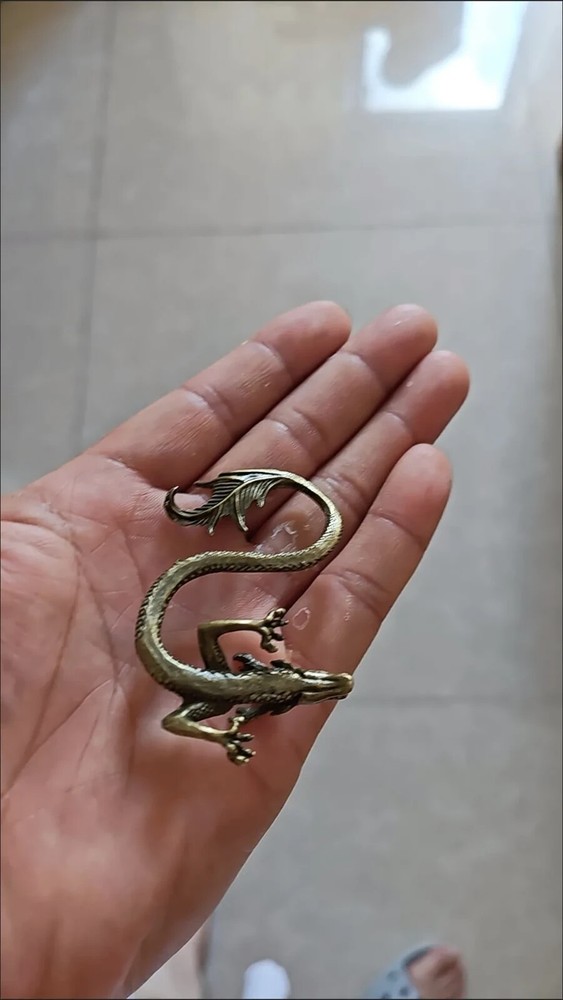 Solid Brass Vintage Dragon Small Statue Tea Pet Lucky Gift Ornament