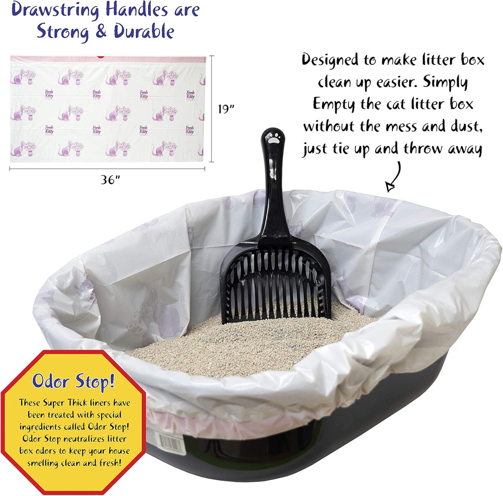 80 Count Litter Box Liners Super Thick, Durable, Easy Clean up Jumbo Drawstring