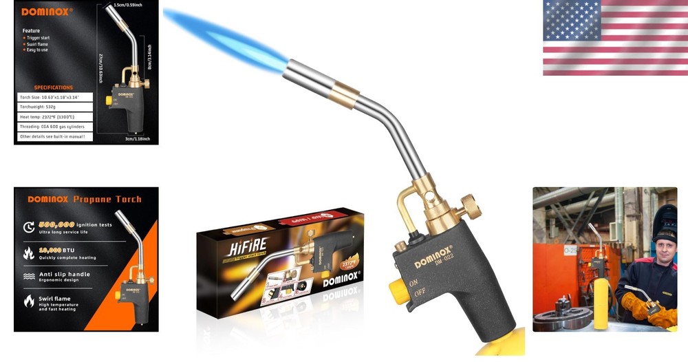 Durable Cast Aluminum Propane Torch with Easy Start - 30-Minute Upside Down Use