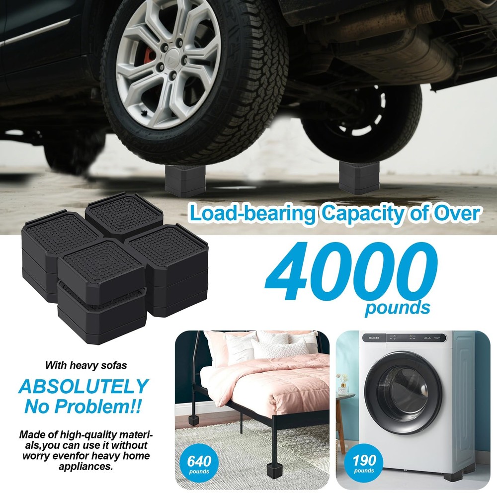 Heavy Duty Furniture Risers, Stackable Bed Risers, Adjustable Bed Raising Blo...