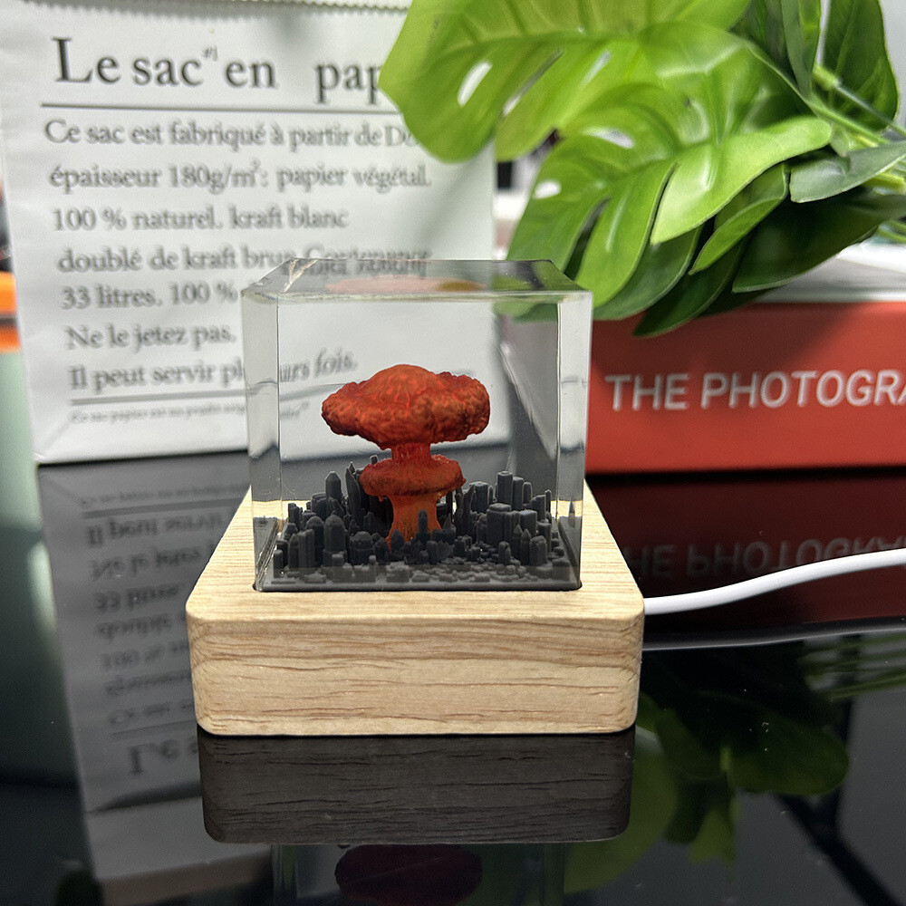 Mushroom Cloud Resin Night Light – Artistic Decor with LED Base