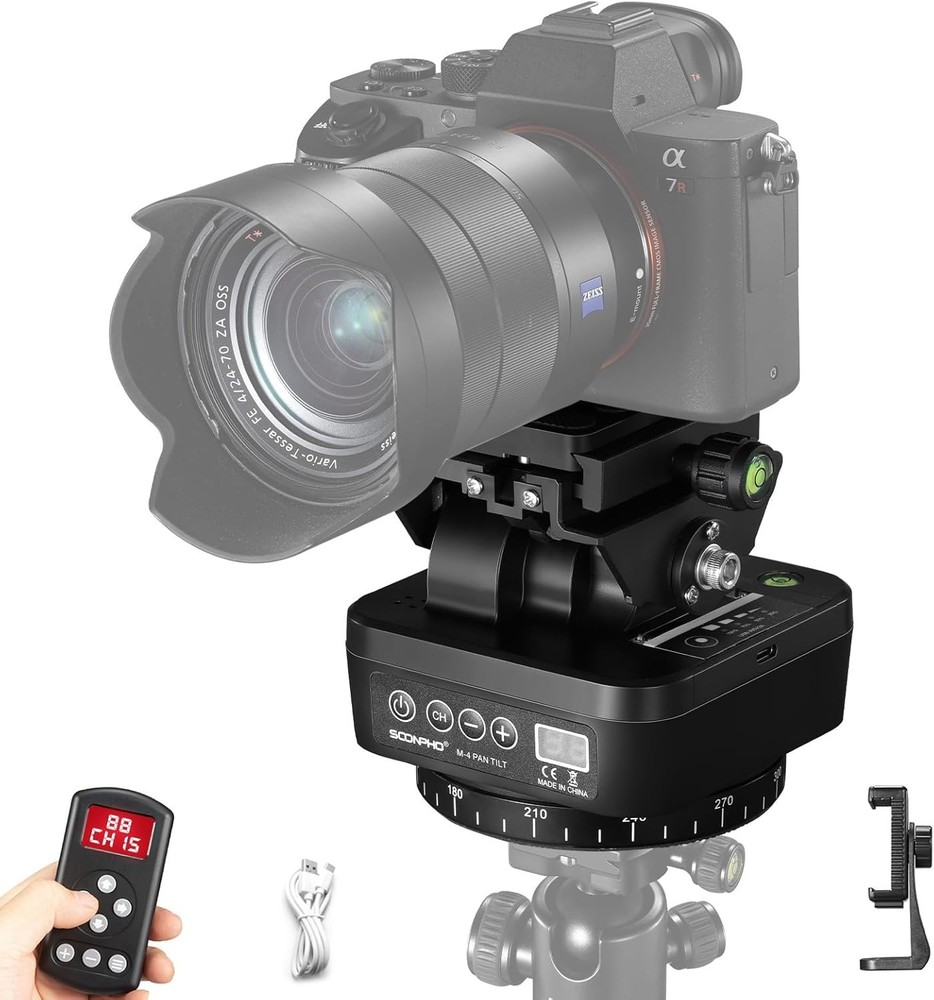 M4 Motorized Rotating Panoramic Tripod Head, Remote Control 360° Pan Tilt Hea...