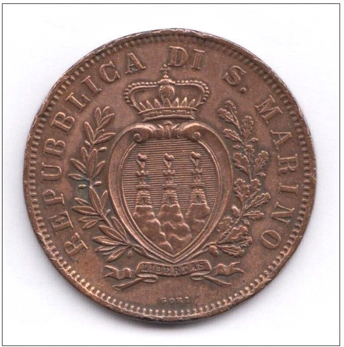 SAN MARINO  10 Centesimi 1875  KM2