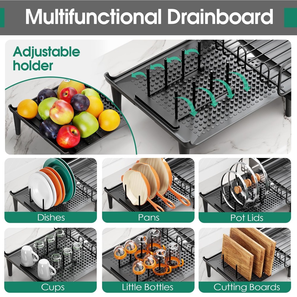 Extendable Dish Drying Rack for Kitchen Counter, Large Expandable Dish Rack w...