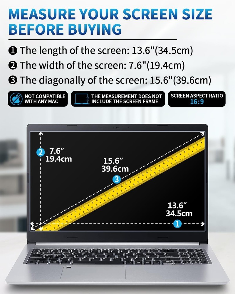 Scratch Resistant 15.6 Inch Screen Protectors - 2 Pack with Blue Light Blocker