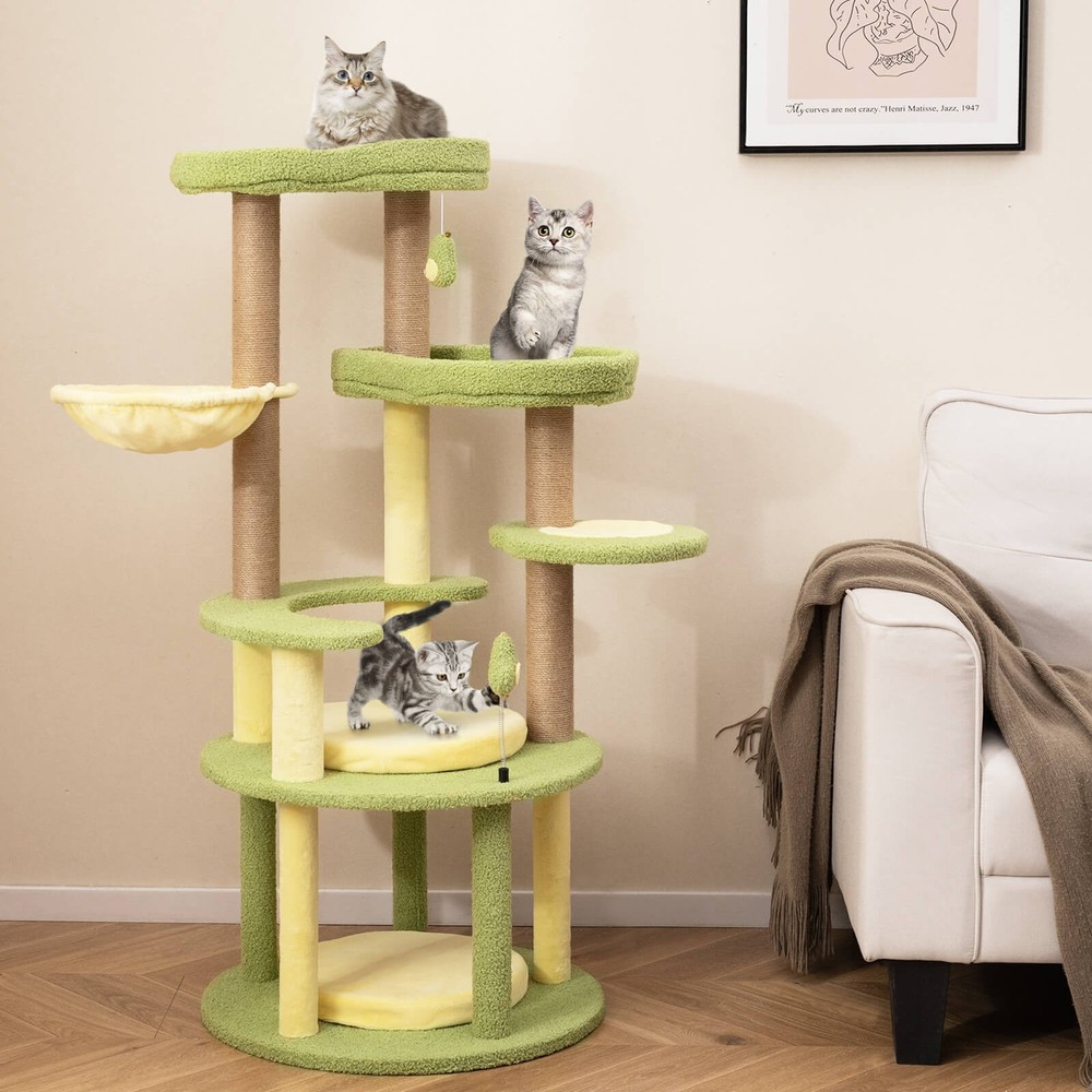 Multi-level Cat Tree w/ Wide Perch Rotatable Basket Removable Soft Cushions
