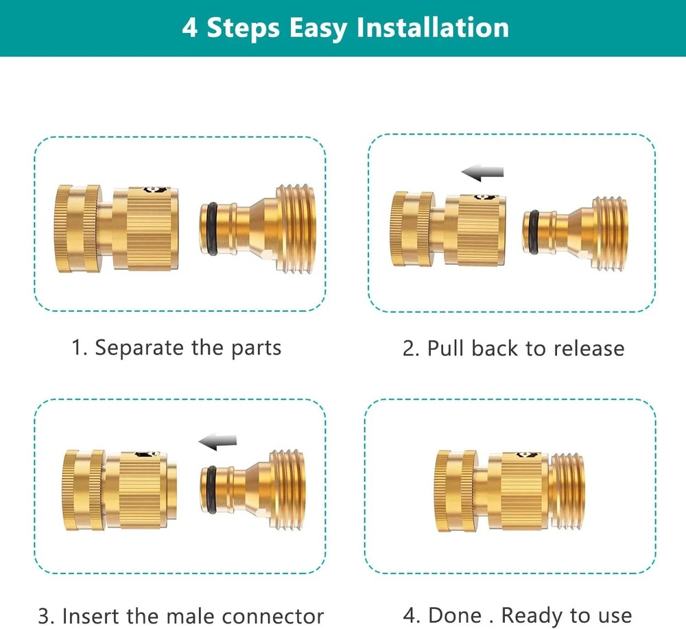 FINEST+ Garden Hose Quick Connector, Solid Brass 3/4 Inch Thread Fitting No-Leak