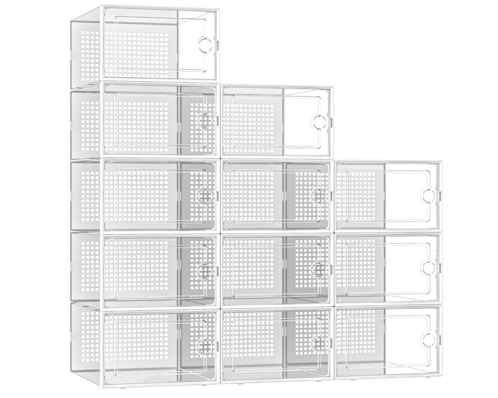 X-Large Shoe Storage Boxes Organizers Clear Plastic Stackable 12 Pack, Shoe Rack