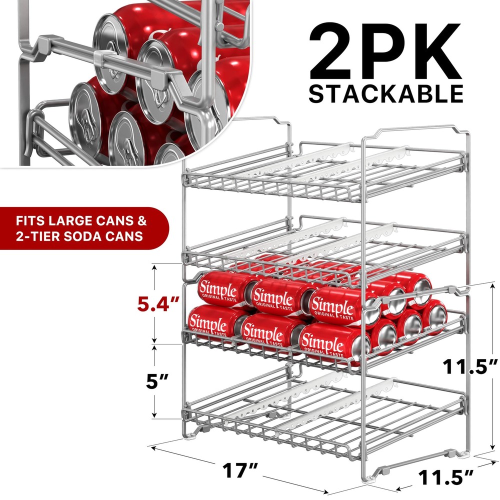 2 Tier Stackable Can Rack, Silver, 2 Pack