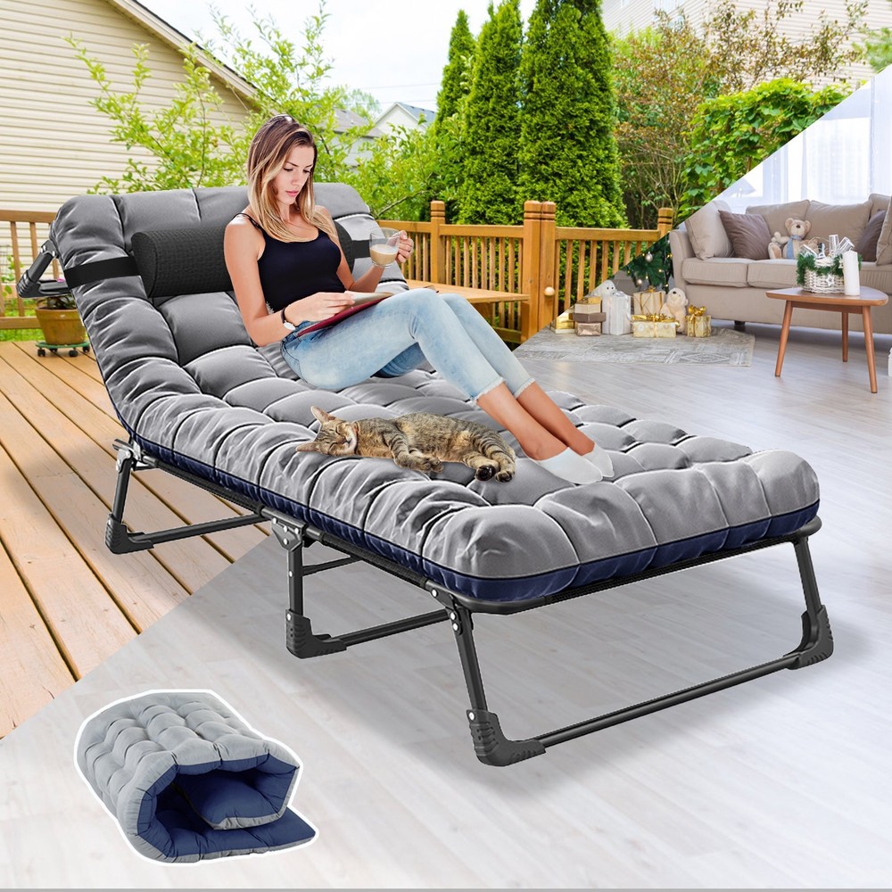 Folding Camping Cot Lounge Chair Sleeping Cots Bed for Camping Pool Beach Patio