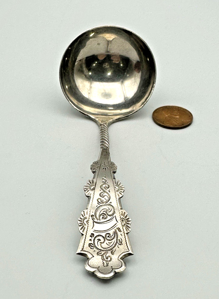 Antique Dutch Silver Ladle - Etched Handle with Twist Stem - Hook Back - Signed