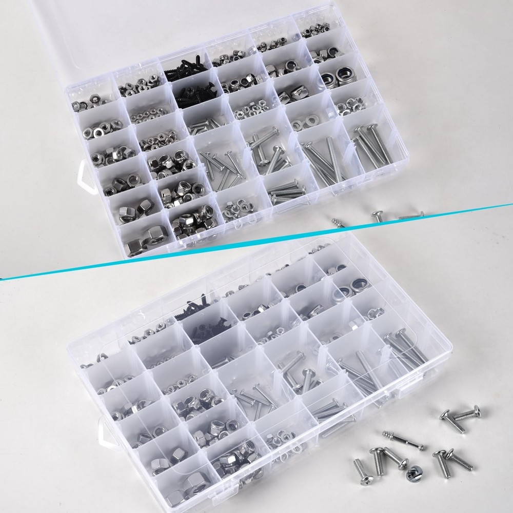 2 Pack Clear Plastic Organizer Box with 36 Grids and Adjustable Dividers for ...