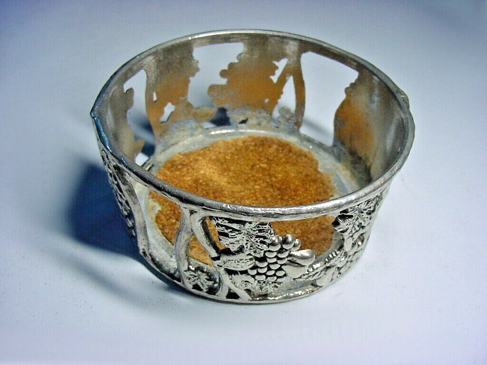 Wine Coaster - Silver Plate on Cast Metal - Grape & Flora Design