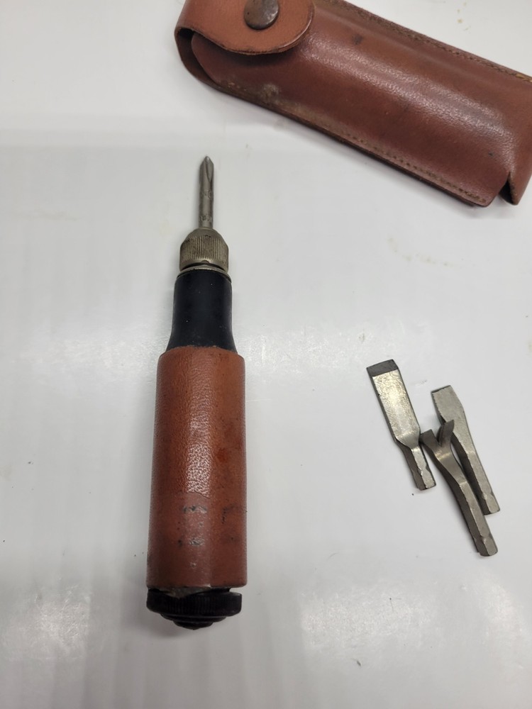 Vintage Interchangeable Screwdriver Set w/ Bits & Leather Case
