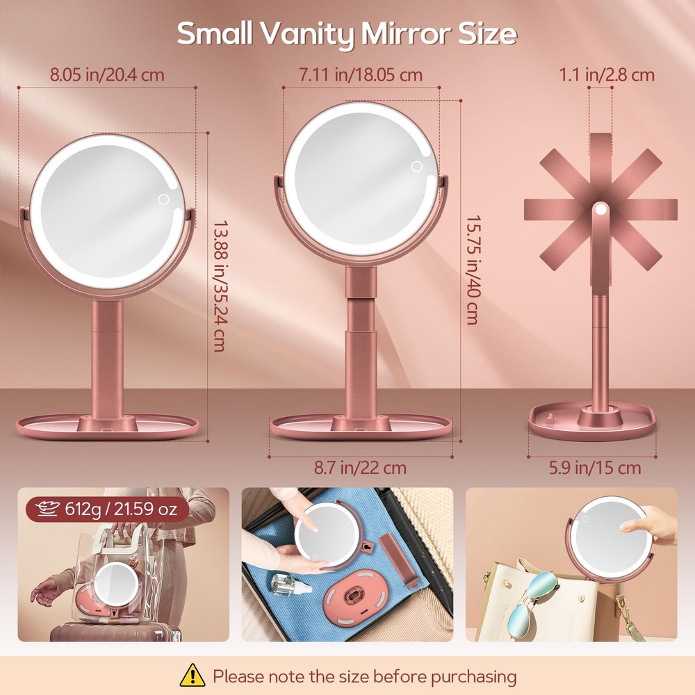 Makeup Mirror Lights Lighted Magnifying 30X Adjustable Brightness 2Sided Rose