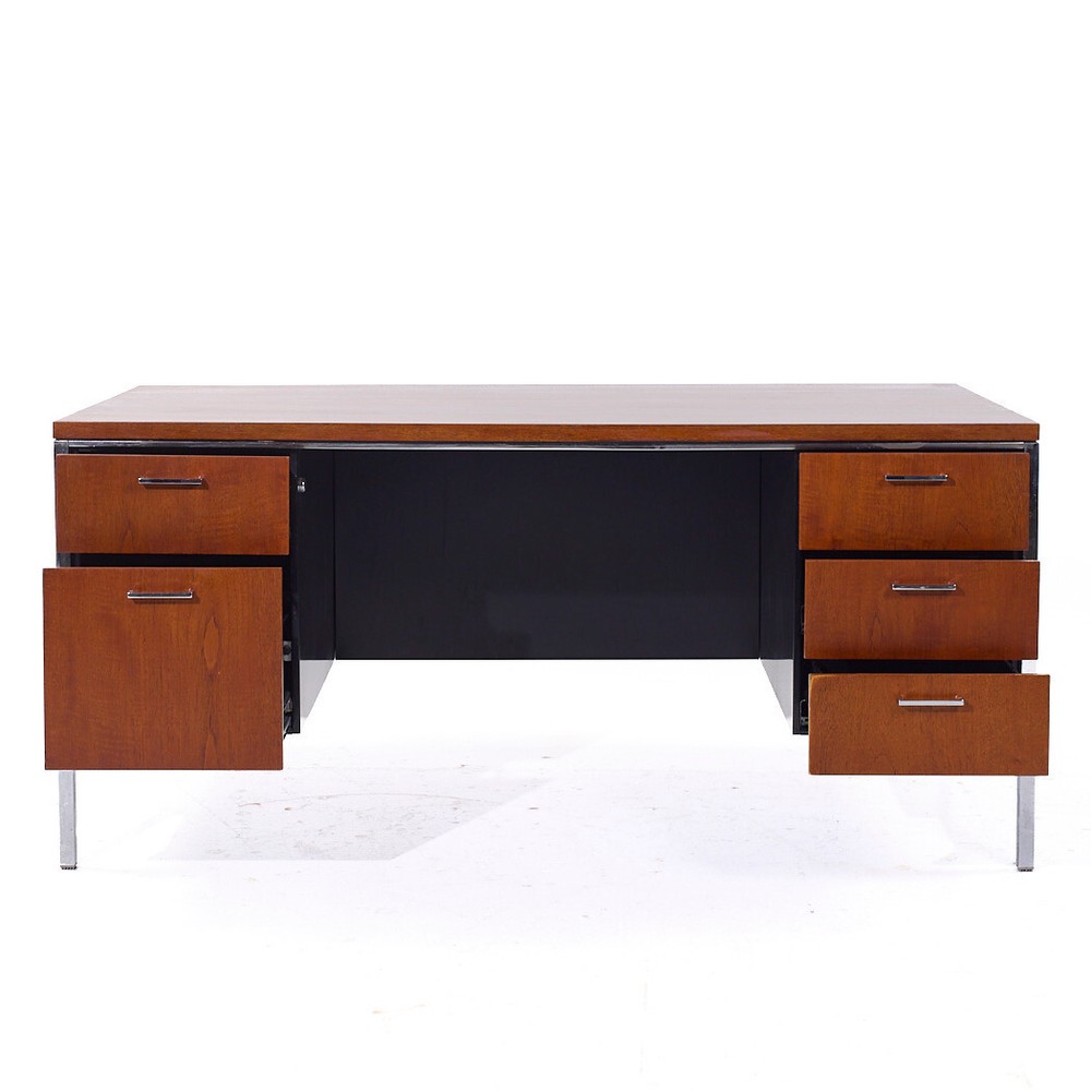 Mid Century Walnut and Chrome Executive Desk
