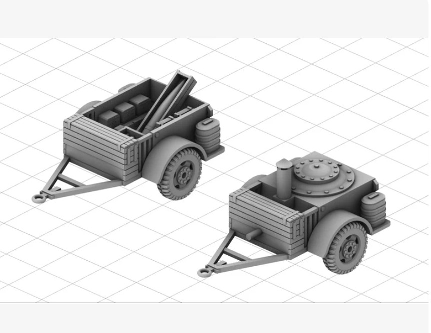 3D Printed 1/72 Soviet logistics trailer system unpainted
