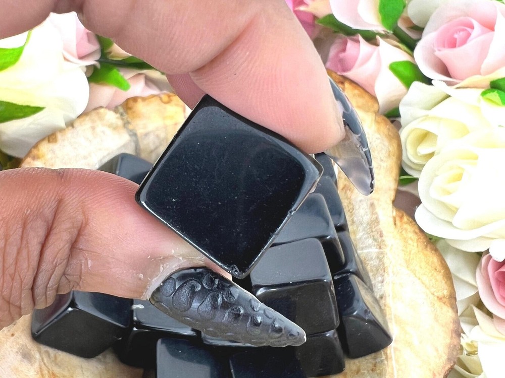 Black obsidian mini crystal cube - black obsidian cube - obsidian mini cube -