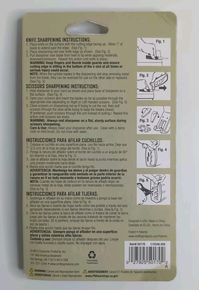 Smith's JIFF V-SHARP Knife & Scissors Sharpener w/Finger/Thumb Guards - New