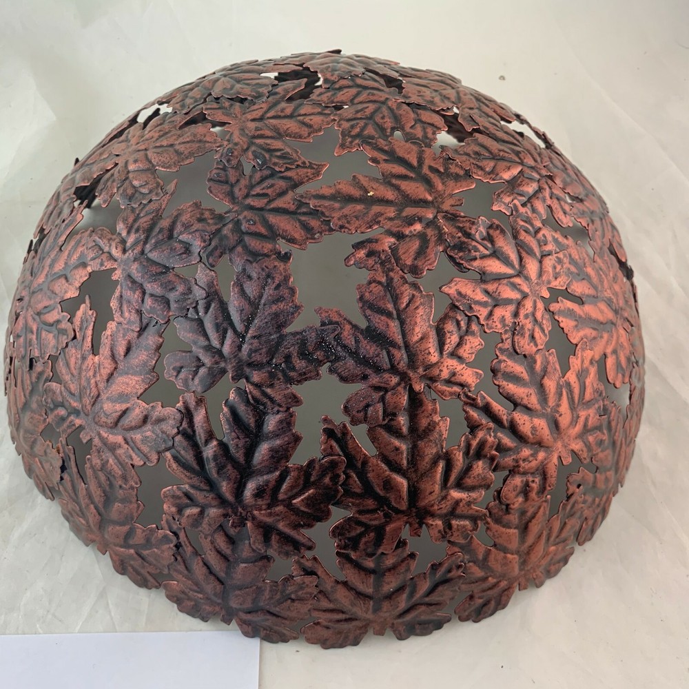 COPPER MAPLE LEAF VASE BOWL CENTERPIECE FALL AUTUMN OPEN WORK RARE DECOR