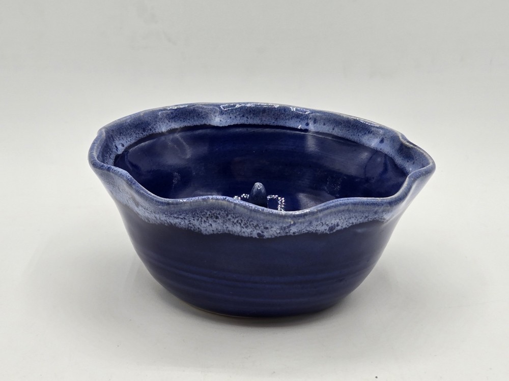 Apple Baker John Garrou Pottery Blue Ruffled Edges Central Core