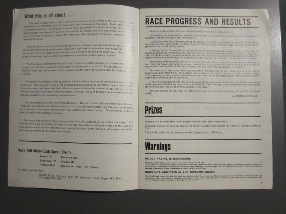750 MC Birkett 6-hour relay Silverstone programmes, 1968 & 1970