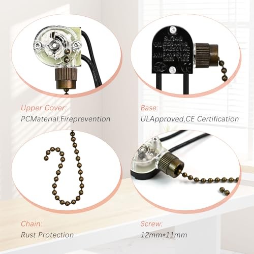 Zing Ear ZE-109 Fan Chain Pull Switch - 2PCS On-Off Speed Ceiling Fan Chain,
