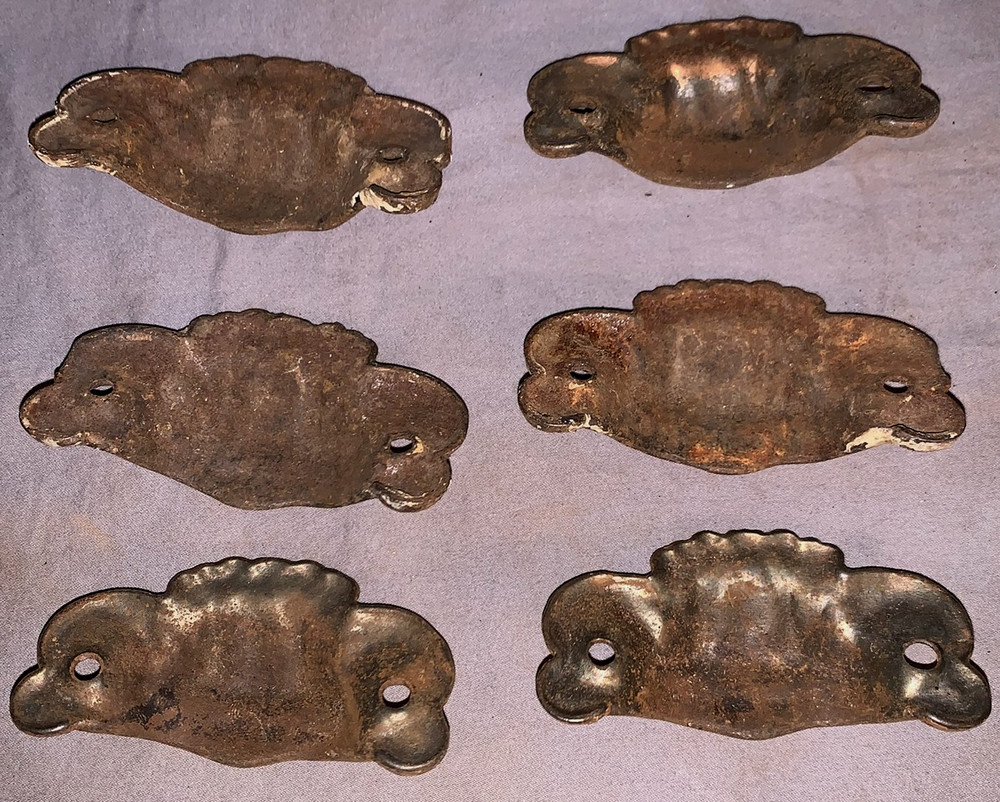 Great Set 6 Antique Cast Iron Bin Cabinet Pulls