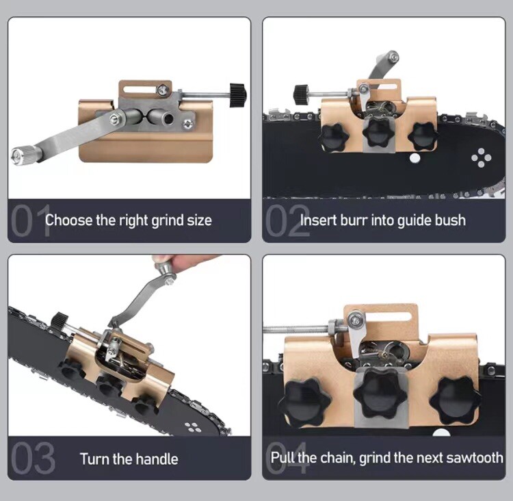 with 3 Pcs Sharpening Bits, Portable Chainsaw Chain Sharpener Tool