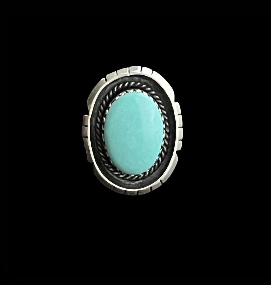 Native American Sterling silver & turquoise split shank ring Size 8