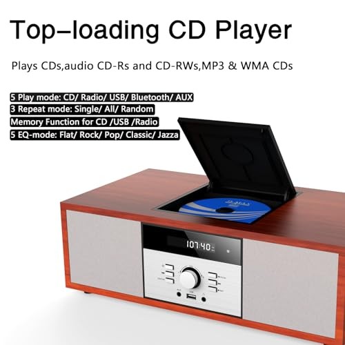 Nostalgic Bluetooth Stereo System for Home, Vintage Micro HiFi Brown CD Player