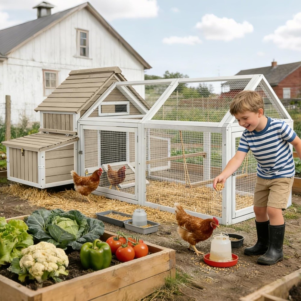 PETSCOSSET 83"L Large Chicken Coop with Run for 2–4 Chickens with Nesting Boxes