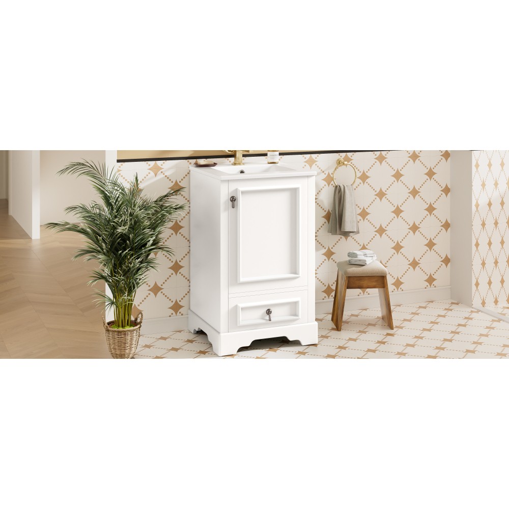 Modern 20" Bathroom Vanity with Ceramic Sink, Soft Close Door, Adjustable Shelf