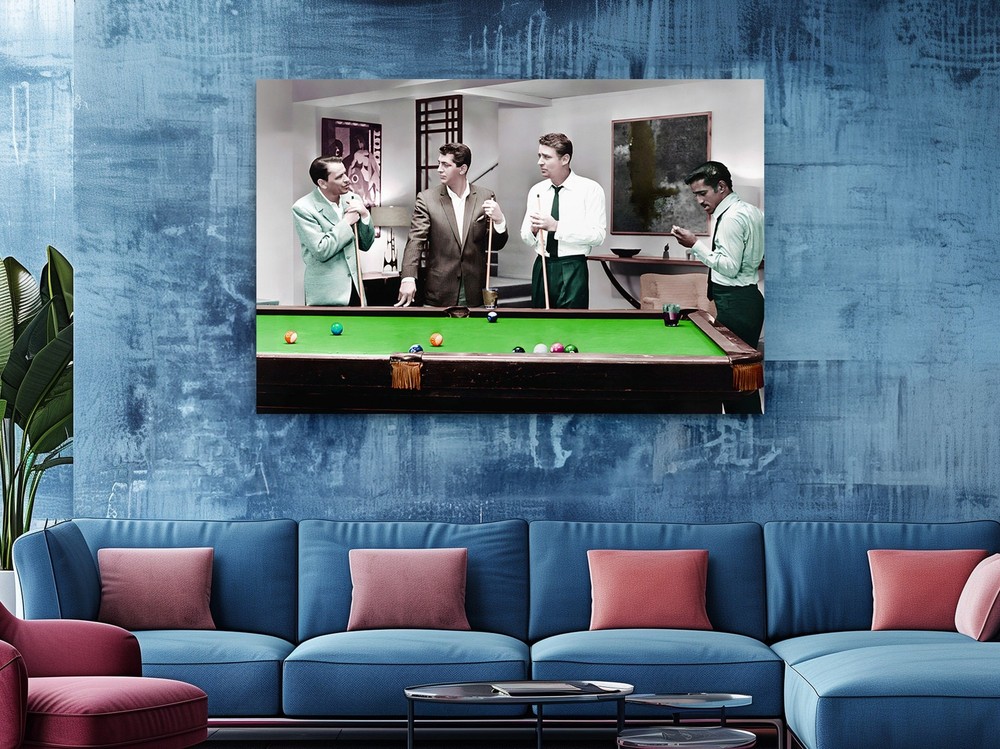 The Rat Pack Playing Pool Colorized Version - Canvas Print, Home Decor