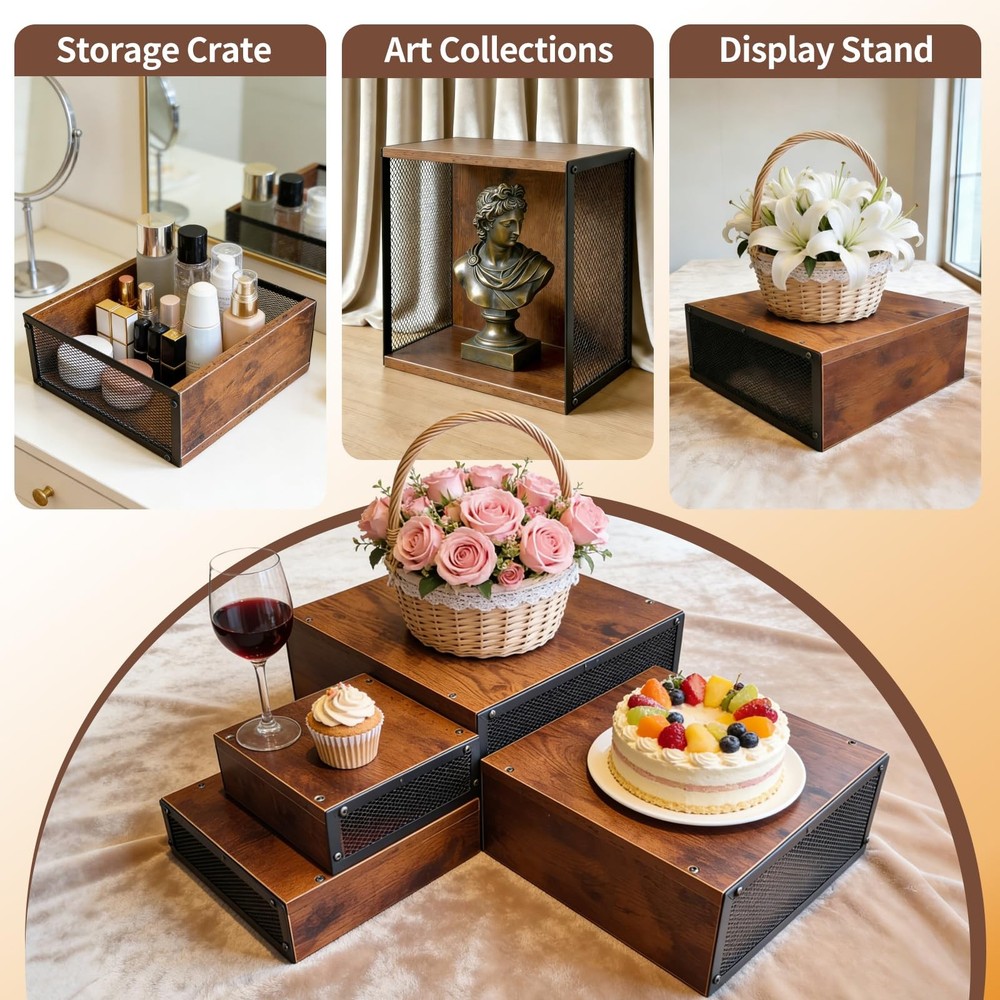 Cupcake Stand Large Buffet Risers 6" 8" 10" 12", 4 Pack Rustic Stackable Dese...