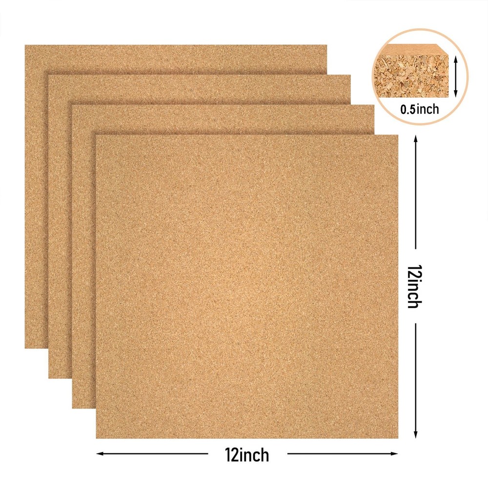 4 PCS Square Cork Board Tiles Self Adhesive Small Wall Decorative