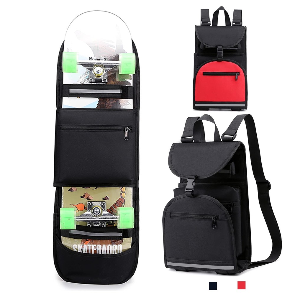 Foldable Skateboard Backpack Bag Carrier with Adjustable Shoulder Straps for ...