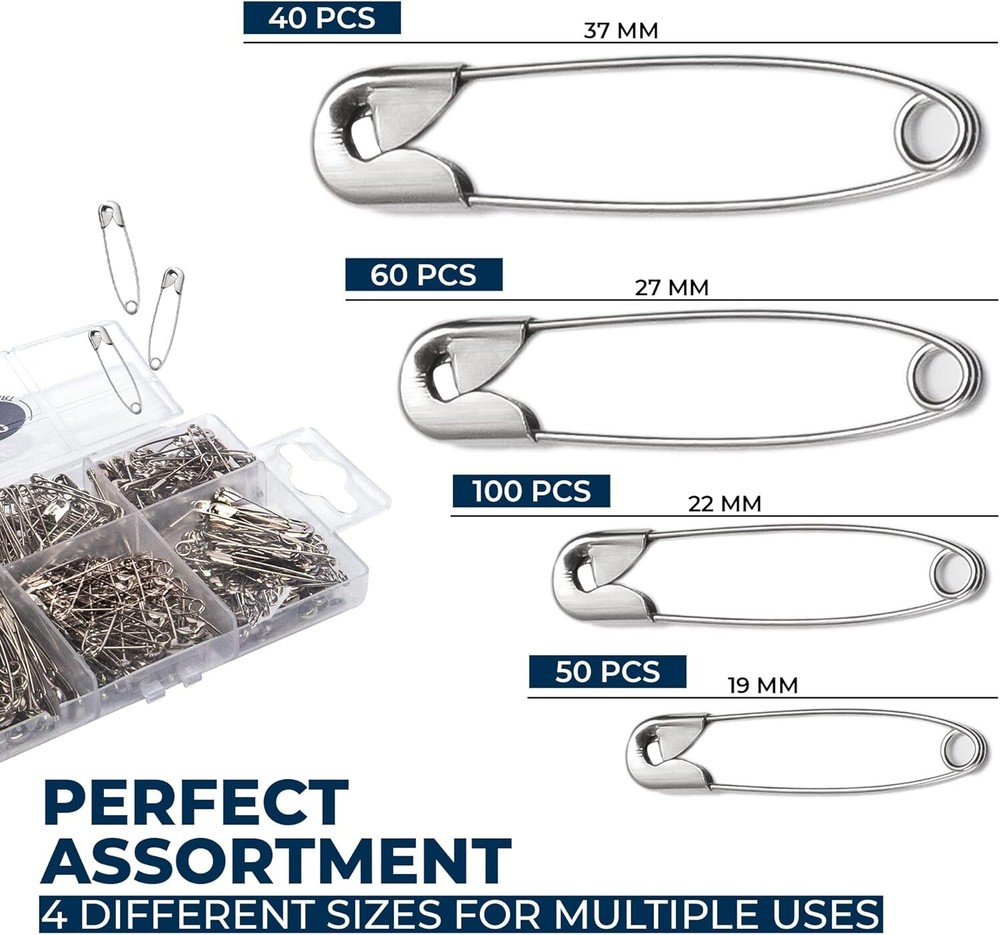Multipurpose Safety Pins Value Pack - 250 Rust-Resistant Pins in Convenient Box