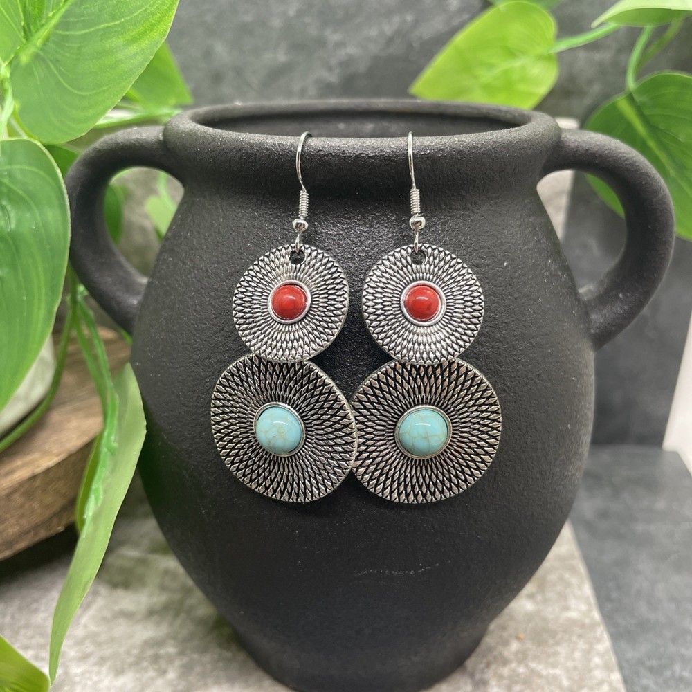 2.5” Silver-tone Boho Retro Earring Set Drop Dangle New Free Ship B6379