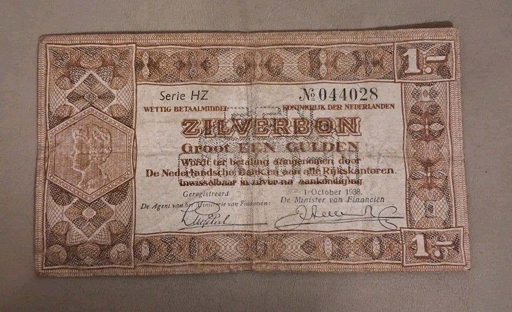 1938 Netherlands 1 Gulden Note