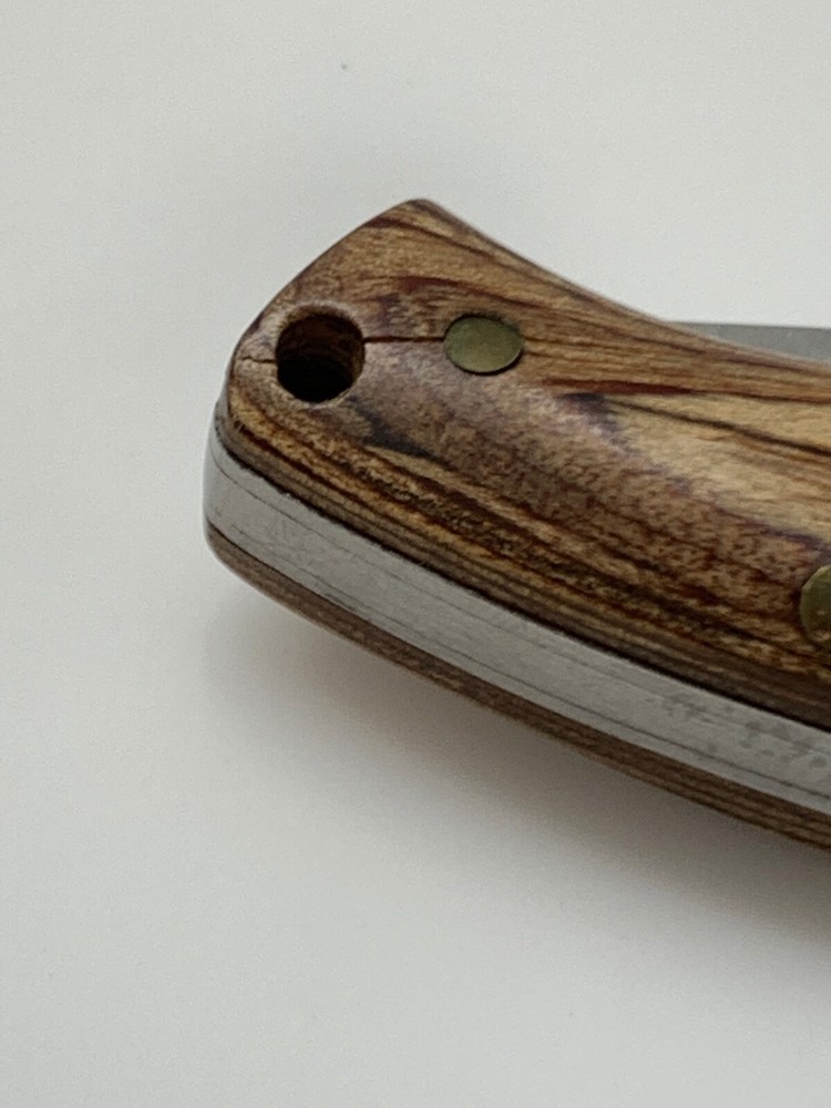 Fighter Plus Pocket Knife Light Brown Wood Grain Handle Single Blade SMALL CRACK