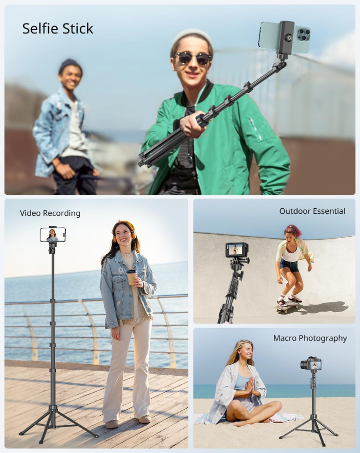 SENSYNE 62" Phone Tripod Selfie Stick Stand w/ Remote for iPhone Android