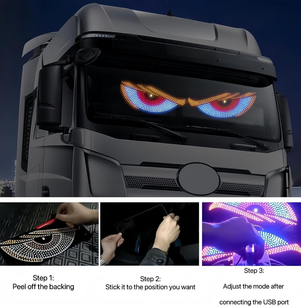 2PCS Car Devil Eyes Light Led Screen DIY Windshield Decorative Light Stickers