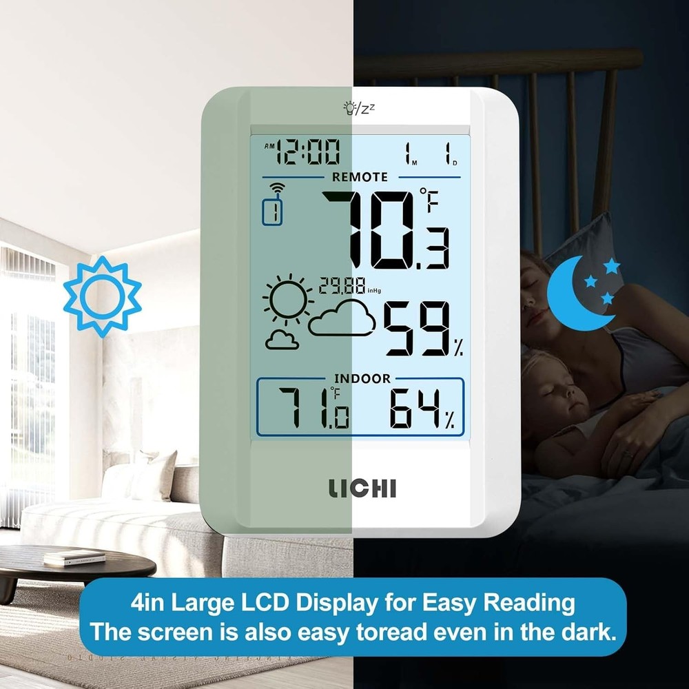 Indoor/Outdoor Thermometer Battery-powered Backlit display